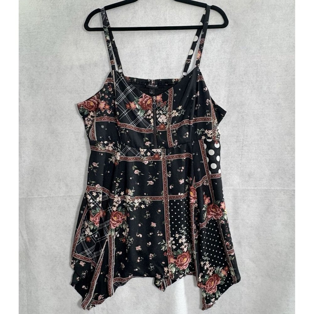 TORRID Women Babydoll Floral Spaghetti Strap Blouse Sz 1 Black Summer Beach 6-23